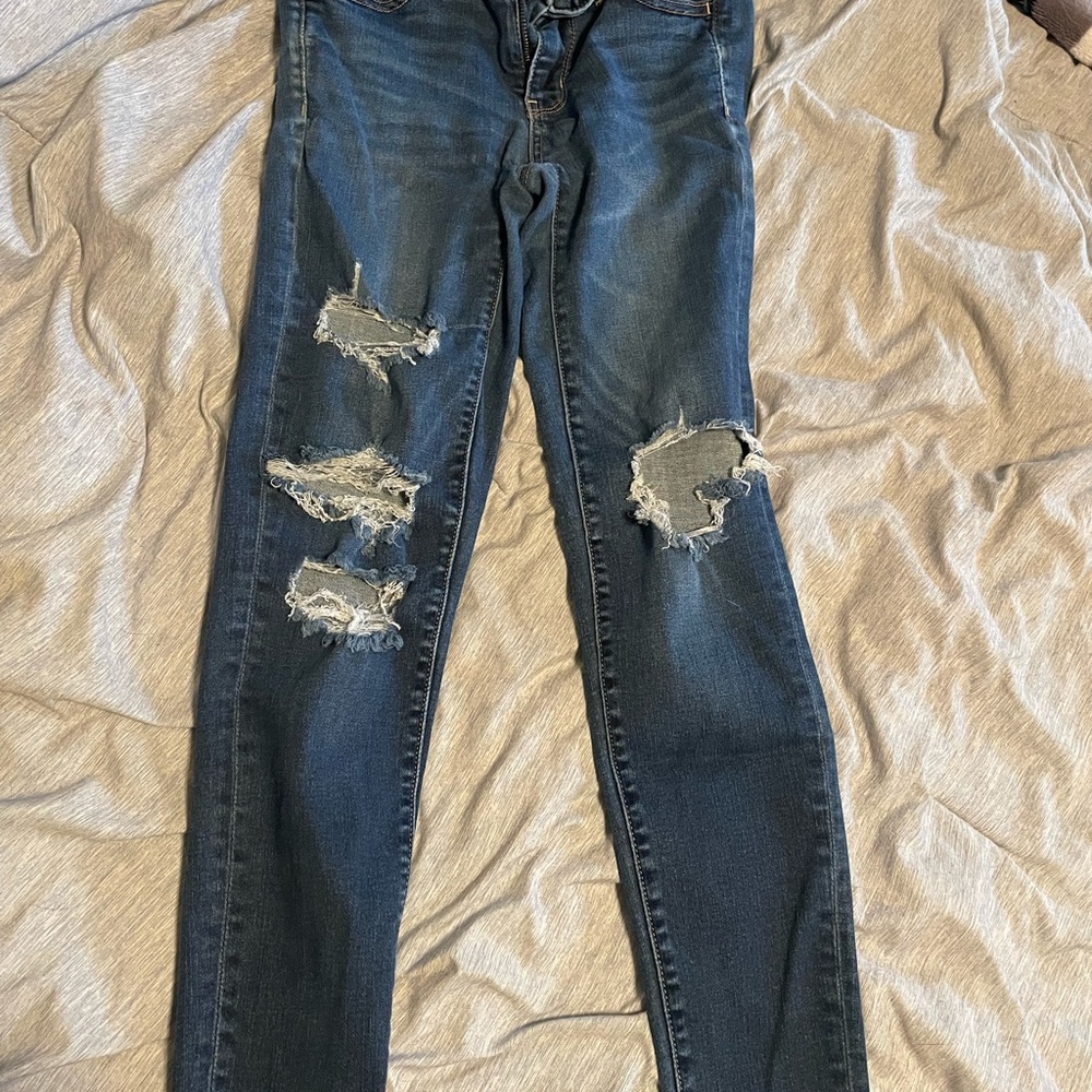American Eagle Outfitters Blue Skinny Distressed Jeans